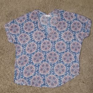 💛5 for $20💛Lush Pink and Blue Short Sleeve V neck Shirt